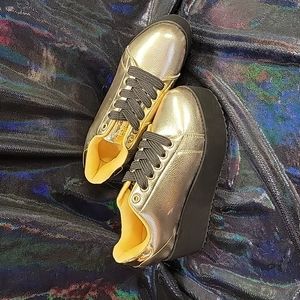 Gold Lala Platform Sneakers by YRU